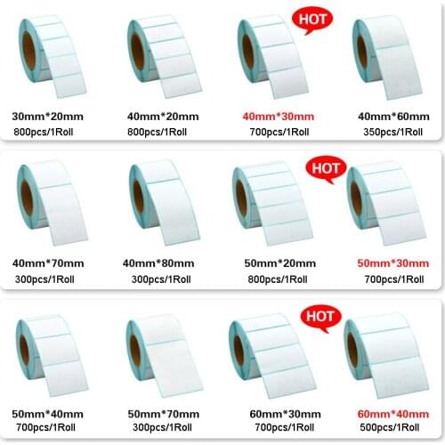 AIBIER Thermal Label barcode Sticker 40mm Core 1Roll Width 30mm ~60mm Top Thermal Paper Adhesive Stickers Zebra Godex Compatible