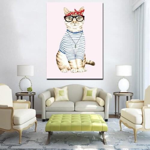 Canvas Paintings Cat Dress Up Cut Girl Animal Canvas Poster Print for living room bedroom home decoration