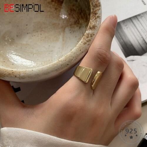 Besimpol Real 925 Sterling Silver Rings French Style Fashion Trendy Glossy Rings For Women Casual Fine Jewelry Charm Gift