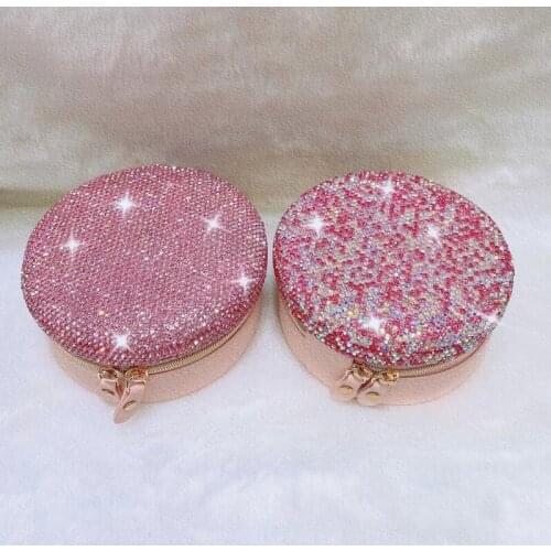 Leather Diamond Jewelry Box Travel Portable Cosmetic Makeup Earrings Ring Display Storage Case Organizer Women Beauty Make Up