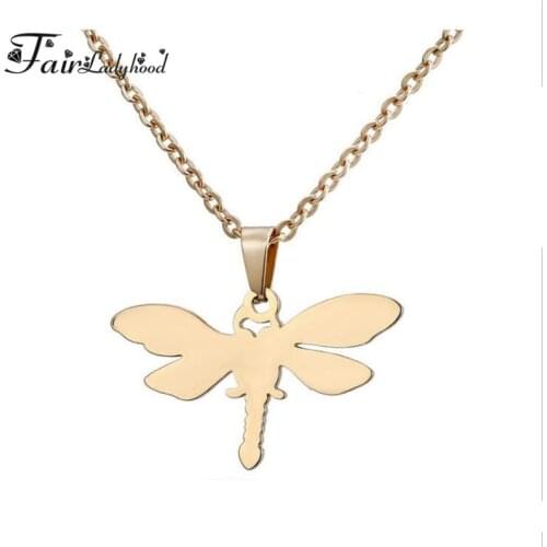 Fairladyhood Cute Dragonfly Sweater Chain Necklace Custom Stainless Steel Girl Clavicular Chain Necklace