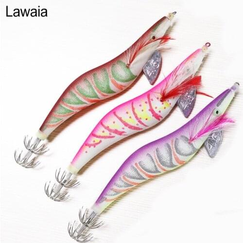 Lawaia Fishing Lures 17cm/31.7g Artificial Wood Shrimp Luminous Shrimp 4.5# Squid Needle Explosion Hook Road Bait Swimbait Tools