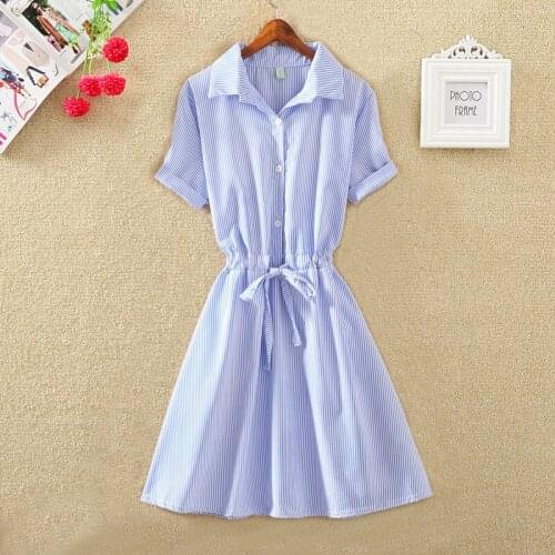 Summer Dress Women 2021 New Office Shirt Dresses Elegant Blue Striped Vestidos Verano A Line Work Wear Casual Korean Bow D9