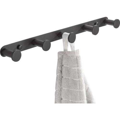 Leyden Stainless Steel Wall Mounted Coat Hook,5 Hooks Black Finish Heavy Duty Towel Holder Round Bathroom Accessory