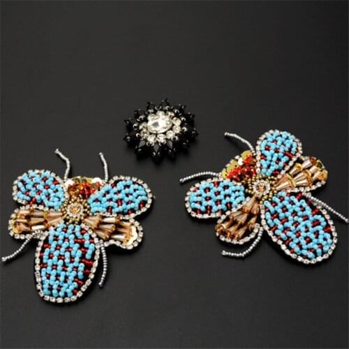 Maxsin 1 Pcs High Quality Hand-beaded Cute Rhinestone Insect Cloth Stickers Hand-sewn Garment Decoration Flower Patch DIY