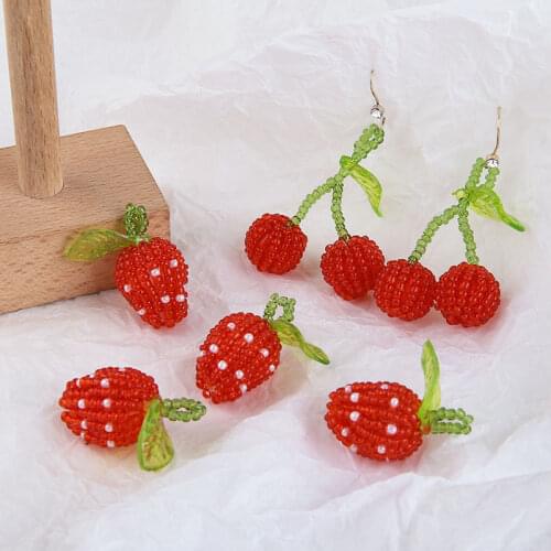 Min order 12pcs/lot red beads hand-woven cherry small strawberry shape beaded chams diy jewelry earring/garment accessory