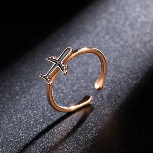 MKENDN High Quality Rose Gold Color Plane Aircraft airplane Adjustable For Women Open Finger Ring Party Unique Jewelry