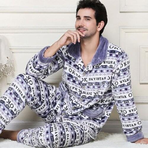 Men Sleepwear Winter Keep Warm Thick Coral Fleece Men Pajama Sets of Sleep Tops & Bottoms Flannel Sleepwear Thermal Nightclothes