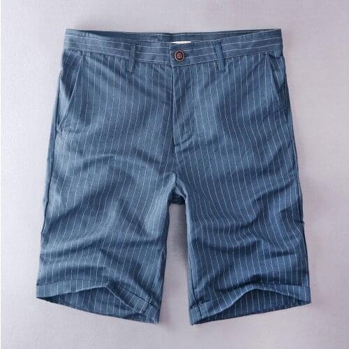 2019 New design summer flax and cotton shorts men brand striped shorts mens casual fashion blue stripes short male bermuda