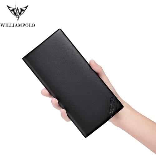 WilliamPOLO Genuine Leather Mens Wallet RFID Blocking Long Purse Coin Case Passport Cover Wallets For Men Credit Card Holder
