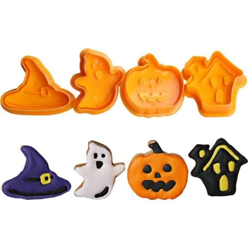 4pcs/set Halloween Baking Set Tool DIY Fondant Cake Decoration Halloween Plastic Biscuit Cutting Mould Kitchen Supplies
