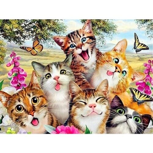 Cat Animal Flowers DIY Embroidery 11CT Cross Stitch Kits Needlework Craft Set Cotton Thread Printed Canvas Home Room