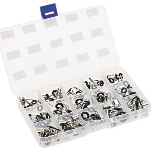 75Pcs/Set Fishing Rod Guide15 Sizes Stainless Steel Portable Fishing Rod Guides Kit Set with Box Carry