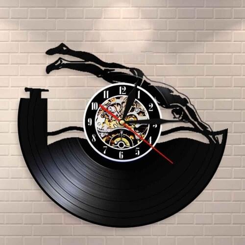 Vinyl Record Wall Clock Swimmers Gift Water Sport Swimming Athletes Swimming Pool Wall Art Wall Clock Home Decor Modern Design