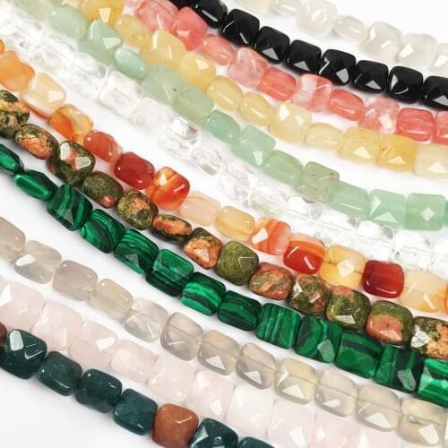 Natural Stone Agates Faceted Square Clear Quartzs Tiger Eye Beads for Jewelry Making DIY Necklace Bracelet Gift Size 8x8x5mm