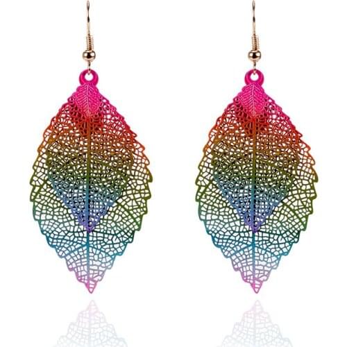 New Colorful Leaf Earrings Tassel Long Earring For Women Brincos Pendents Plant Mujer Gold Jewelry Largos Gota pendientes Largos