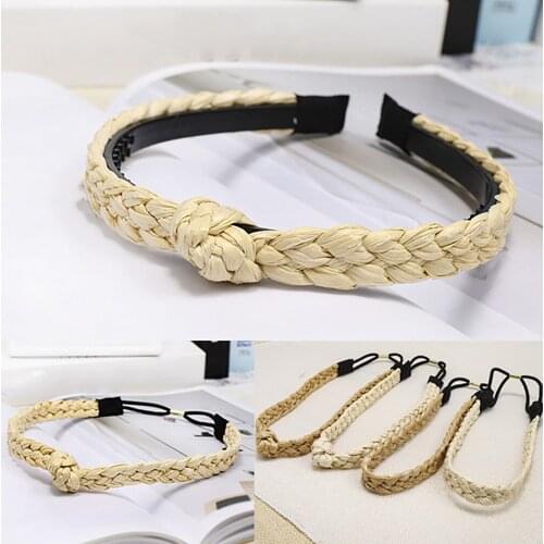 Summer Fashion Handmade Straw Rope Twist Braid Hair Hoop Women Bow Knotted Headband Bohemia Accessories Female Headband XL064