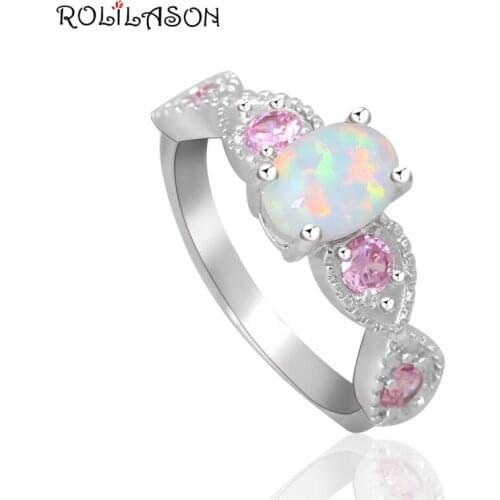Wonderful Pink Zirconia Rings for Women White Fire Opal silver plated Fashion Jewelry Party Rings USA size #6#7#8#9 OR770