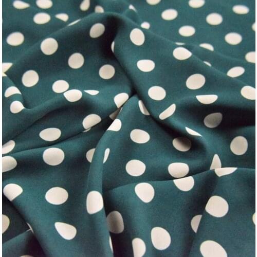 Chiffon Fabric 1.5cm Diameter Dark Green Beige Polka Dot Printed Dress Shirt Clothing DIY Fabric