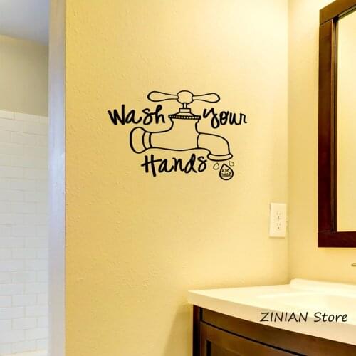 Wash Your Hands (use soap) Wall Vinyl Decal for Bathroom Waterproof Wall Stickers Water Tap Art Decal Mural Home Decoration Z039