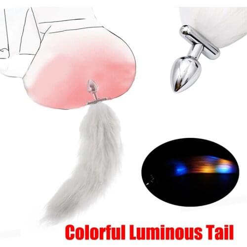 Luminous Light Fox Tail Metal Anal Beads Butt Plug Erotic BDSM Cosplay Party Adult Game Glowing Tail SM Anal Sex Toys For Couple