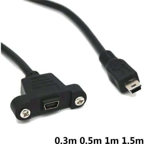 Mini-USB 5pin mini USB 2.0 male connector to mini USB 2.0 Female extension cable 30cm 50cm with screws panel mounting hole