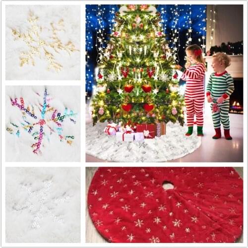 Wool Felt/Glitter Christmas Tree Decor Snowflake White Christmas Tree Skirt Fur Skirt For Xmas Decorations Xmas Christmas Gift