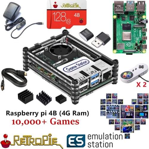 4GB Ram Version) Emulation Station 128G Raspberry Pi 4B 10000+ Games Retropie Game Console Arcade Classic Retro PS