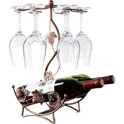 Iron Wire Maple Leaf Hollow Wine Rack Stand Hanging Drinking Glasses Stemware Rack Shelf Wine Bottle & Glass Cup Holder Display