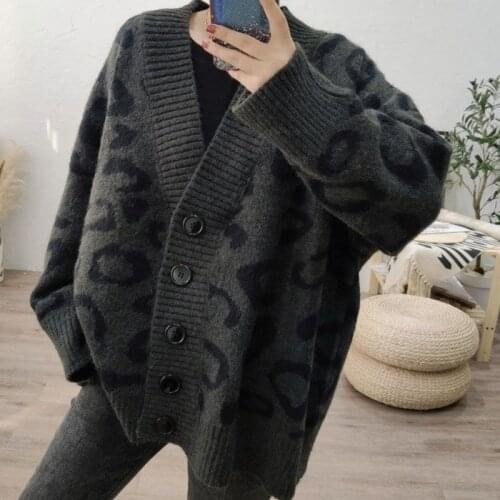 Women Leopard Oversize Cardigan Fall Clothes Plus Size