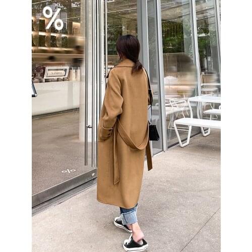 Double sided cashmere coat womens autumn and winter 2021 new fashion high-end temperament, skinny, knee length tweed coat