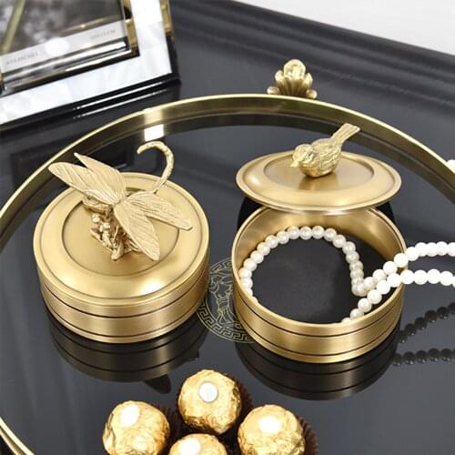 Golden Vintage Jewelry Box Brass Home Ornament Copper Ashtry Premium Gift Necklace Ring Storage Box Living Bedroom Room Decor