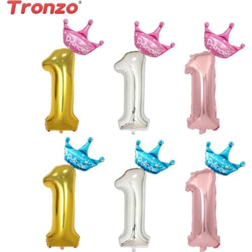 Tronzo Gold Number Figure Foil Balloons Birthday Party Decorations Kids Favors Crown 1st Birthday Balloons Baby Shower Boy Girl