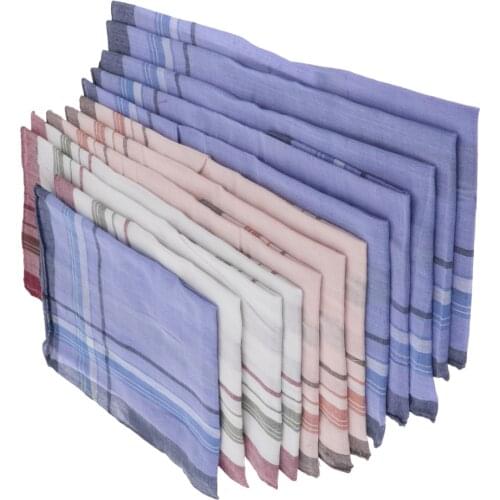 12pcs Plaid Pattern Cotton Handkerchiefs Soft Square Pocket Towel for Men 36 x 37cm