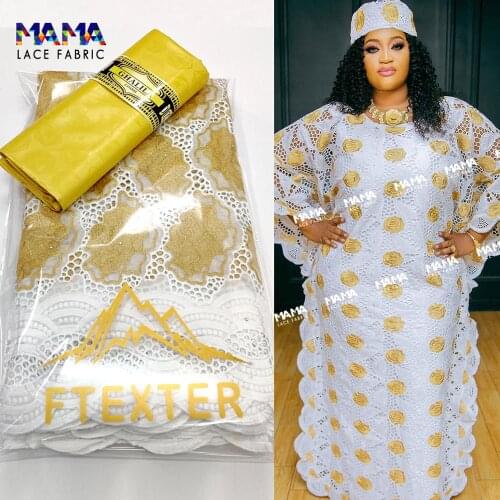 2.5+2.5 Yards African Lace Fabric 2020 High Quality Cotton Lace With Basin Riche In Switzerland Wedding Dress Material