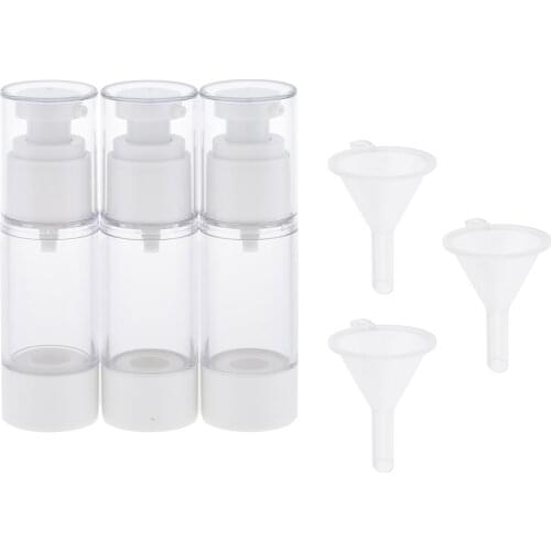 3Pcs Airless Pump Bottle Empty Cosmetic Lotion Liquid Containers With Funnel