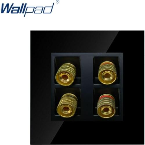 4 Pin Audio Socket Wallpad Luxury Black Crystal Glass Frame 86*86mm 4 Pins Audio Wall Socket
