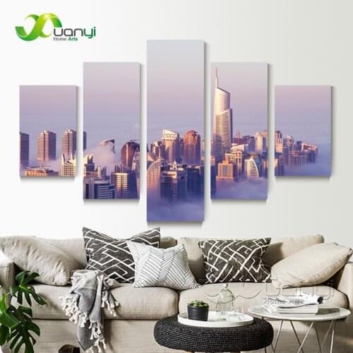 5 Panel City Building Landscape Canvas Painting Wall Art Home Decor Wall Picture For Living Room Modern Printing Unframed PR1320