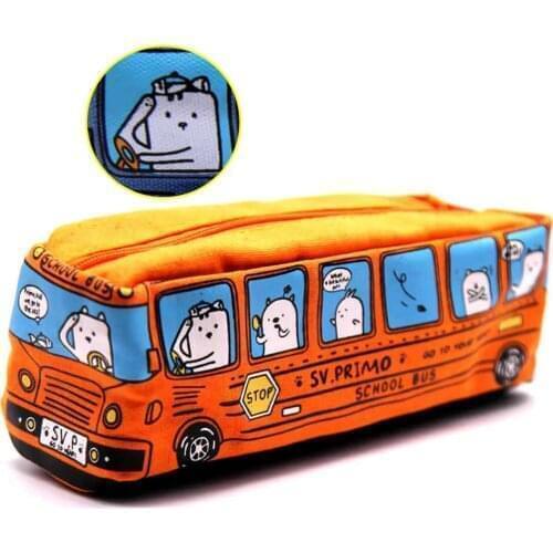 7@# 1Pcs Cartoon Bus Storage Bag for Toy Canvas Zipper Children Toy Storage Portable Childrens Gifts Trinkets Pen Storage