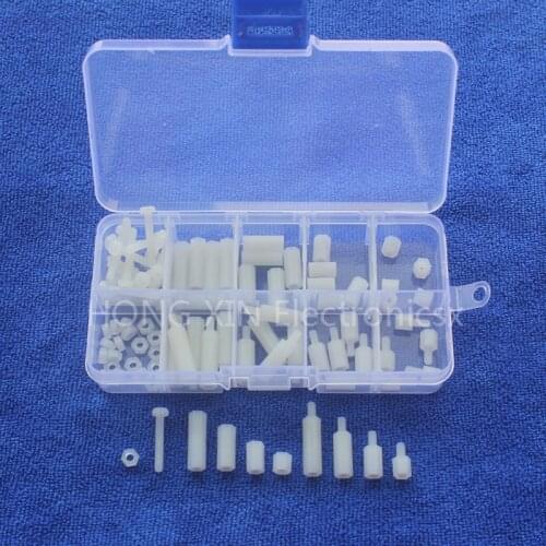 High Quality 88Pcs White M3 Nylon M-F Hex Spacers Screw Nut Assorted Kit Set Stand-off & Box Electronic Tool
