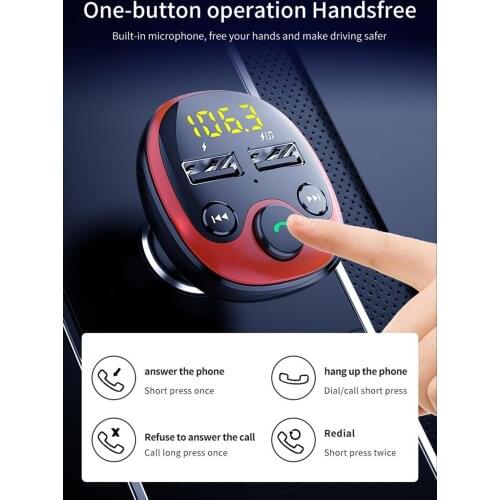 Bluetooth Car Kit Hands-Free Call FM Transmitters Audio Receiver USB Charger