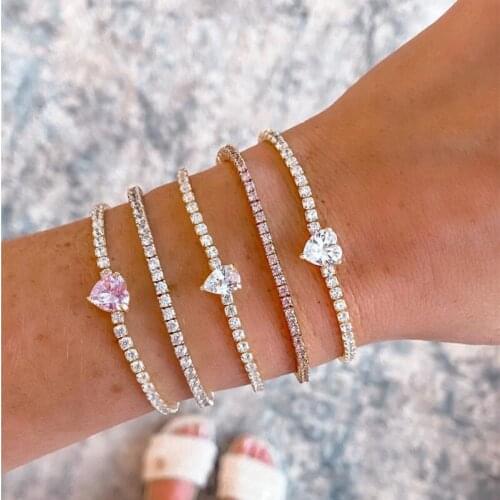 Cubic Zirconia Tennis Bracelet Iced Out Chain Bracelets For Women Men Gold Silver Color Flower Bracelet CZ Chain Homme Jewelry