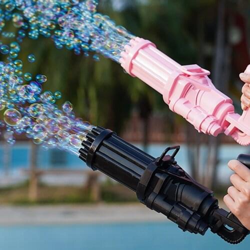 Kids Automatic Gatling Bubble Machine Toy Summer Soap Water 2-in-1 Electric 18-hole Bubble Blower Gift Toys For Children