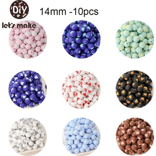 Lets Make 14mm 10pcs/lot Baby Silicone Beads Colorful Heart Shape Teething Chewable Round Beads DIY Pacifier Chain Necklace
