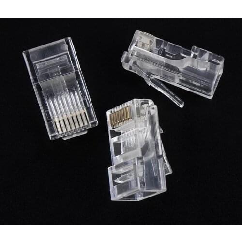 Terminal Transparent Crystal 8 Pins Connector Metal Shield RJ45 Modular Plug RJ-45 8P8C Network Cable Head CAT CAT5E CAT5