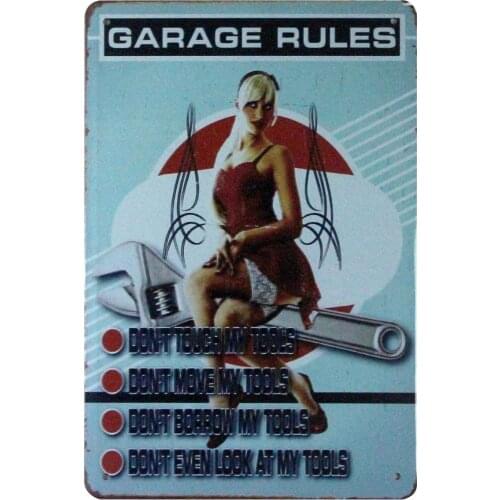 EICOCO Garage Rules pin up Sexy Women (20x30cm) Retro Metal Tin Vintage Wall Art Sign