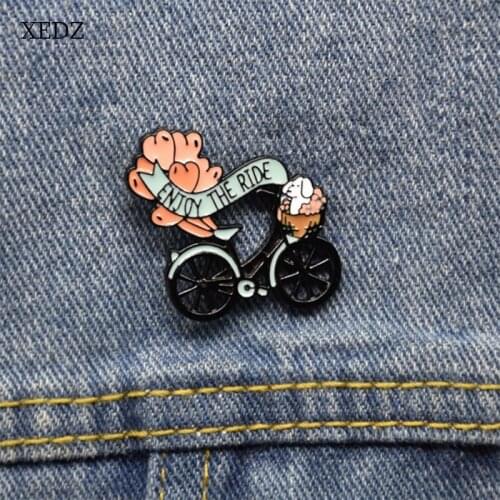 XEDZ Cartoon puppy balloon bicycle enamel brooch fashion animal bicycle travel badge jewelry gift