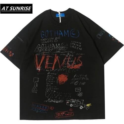 Harajuku Graffiti T Shirt Sweatshirt Mens Hip Hop Short Sleeves Streetwear Casual Fashion Clothes Hipster 2020 new Cotton tops