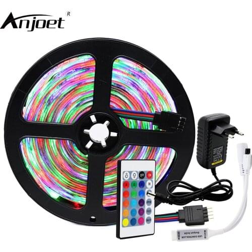 2835 LED Strip DC12V 5m 300LEDs Flexible LED Light Ribbon 3528 RGB Color Changeable + Remote Controller + 12V 2A Power Adapter