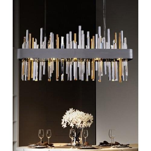 Crystal Rectangle Chandelier Lights for living room Gray Gold Hang Lamp Tube Cristal Ceiling Chandeliers